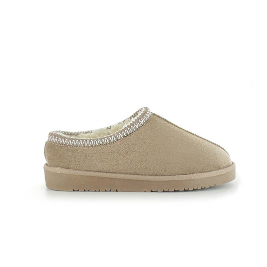 Ella Kelly Embroidered Faux Fur Lined Mule Slipper Beige