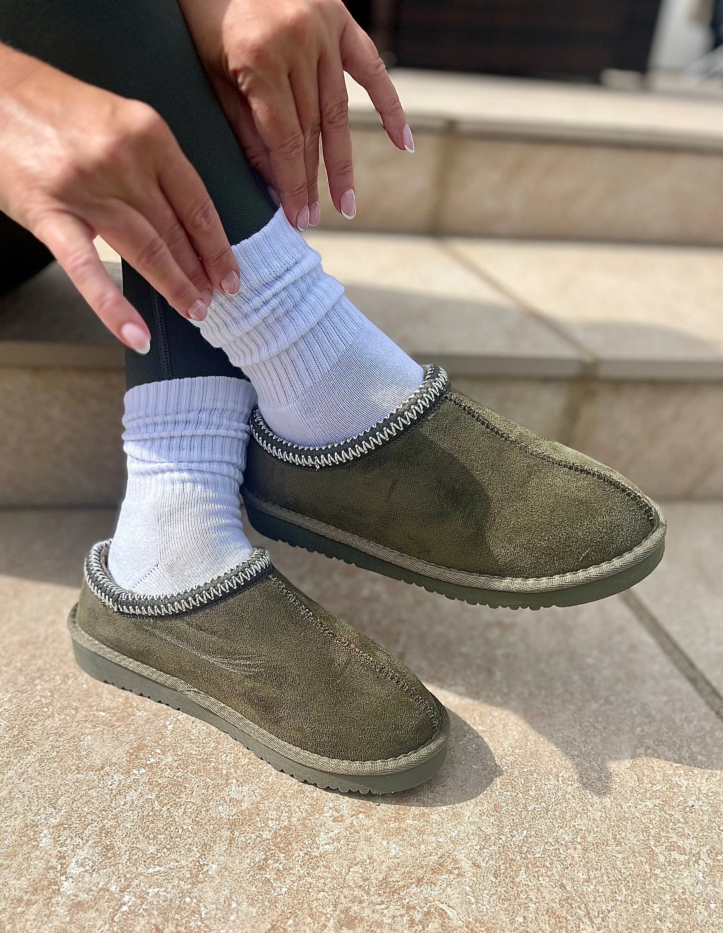 Ella Kelly OLIVE Faux Suede Mule Slipper