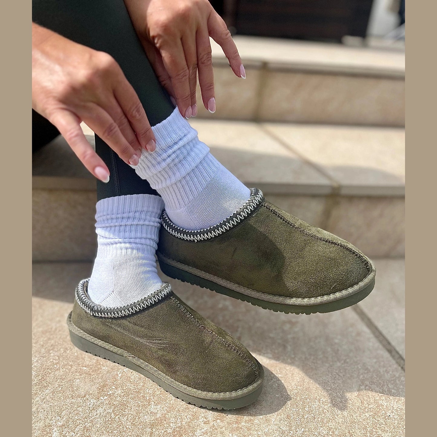 Ella Kelly OLIVE Faux Suede Mule Slipper