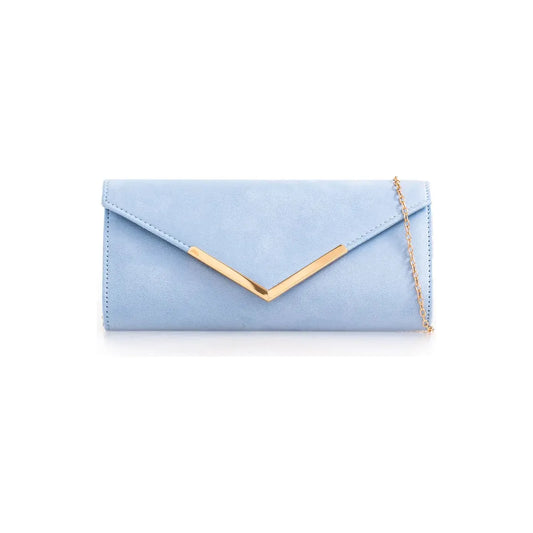 Koko L2435 SERENITY Light Blue Faux Suede Clutch Bag with Chain Strap