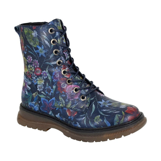 Cipriata L310 NAVY FLORAL 8 Eyelet Lace Up Boot With Zip L310CM