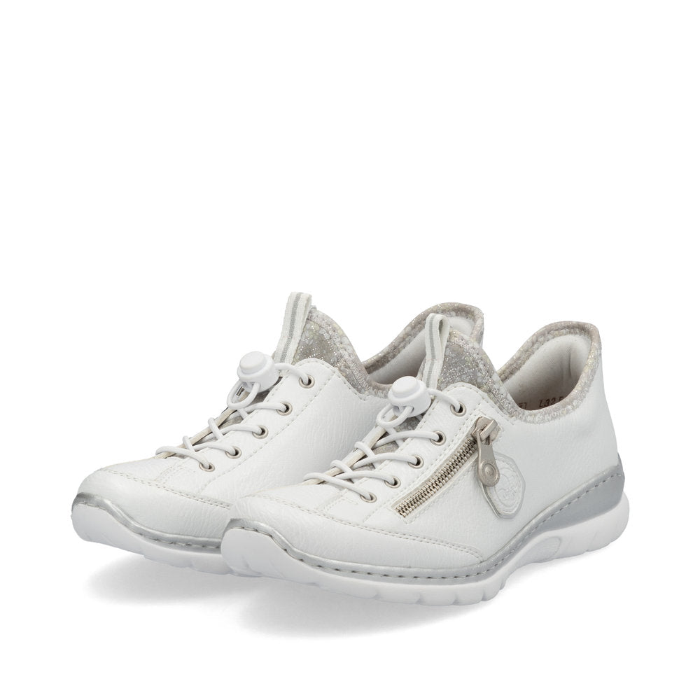 Rieker L32f1 WHITE/SILVER Slip On Trainer Style Shoe L32F1-80