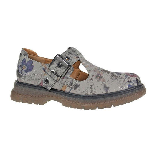 Cipriata L413 LIGHT GREY Floral T Bar Shoe