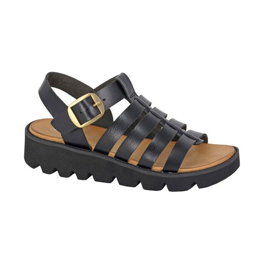 Cipriata L415 BLACK T Bar Fisherman Strap Chunky Sole Sandal