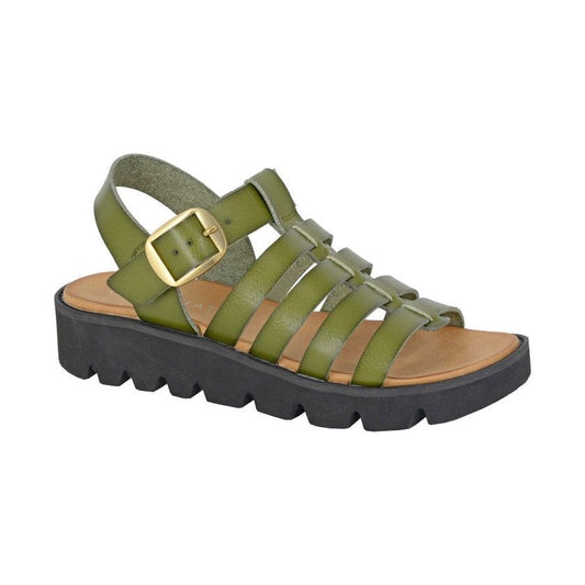Cipriata L415 Green T Bar Fisherman Strap Chunky Sole Sandal