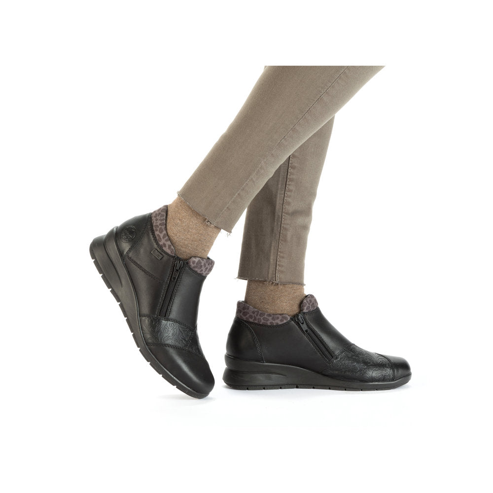 Rieker L4881 BLACK Double Zip Water Resistant Ankle Boot L4881-01