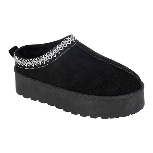 Cipriata L570 Black Lined Mule Slipper with chunky wedge sole