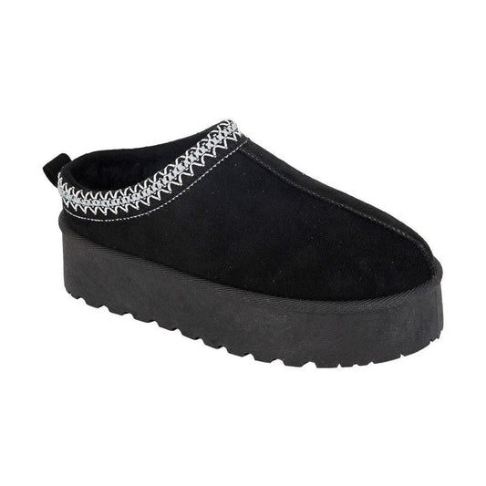 Cipriata L570 Black Lined Mule Slipper with chunky wedge sole