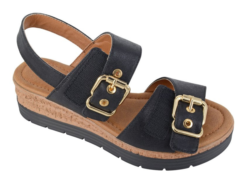 Cipriata L631 Buckle Wedge sandals BLACK L631A