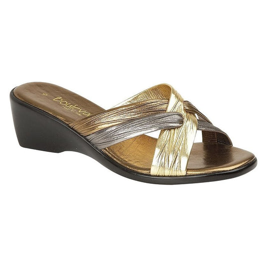 Boulevard Bronze MULTI Low Wedge Mule Sandal L9558 BG