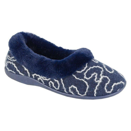 Sleepers Deeta NAVY Full Fur Cuff Memory Foam Slipper LS173C