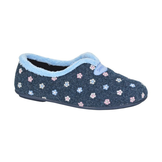 Sleepers Carol Navy Floral Trim V Throat Slipper LS181NC