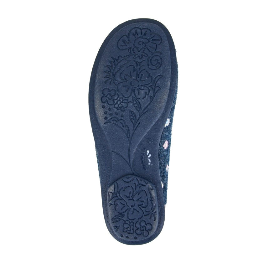 Sleepers Carol Navy Floral Trim V Throat Slipper LS181NC