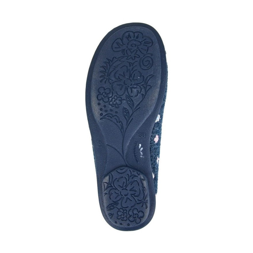 Sleepers Carol Navy Floral Trim V Throat Slipper LS181NC