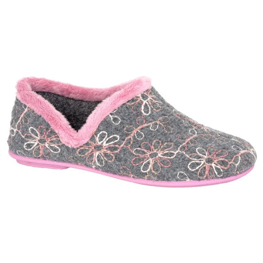 Sleepers Ls193 GREY Flower Stitch Cuff Slippers