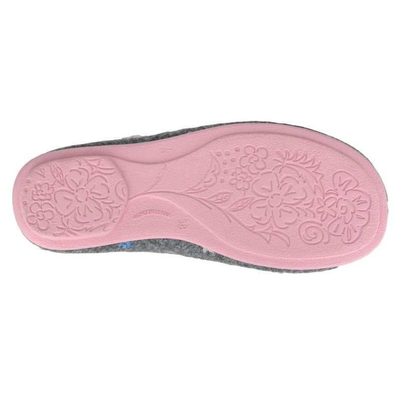 Sleepers Ls193 GREY Flower Stitch Cuff Slippers