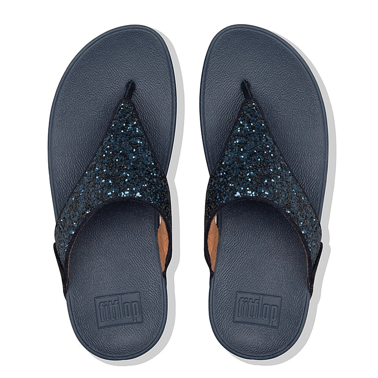 Fitflop Lulu Glitter NAVY Toe Post Wedge Sandal X03-339