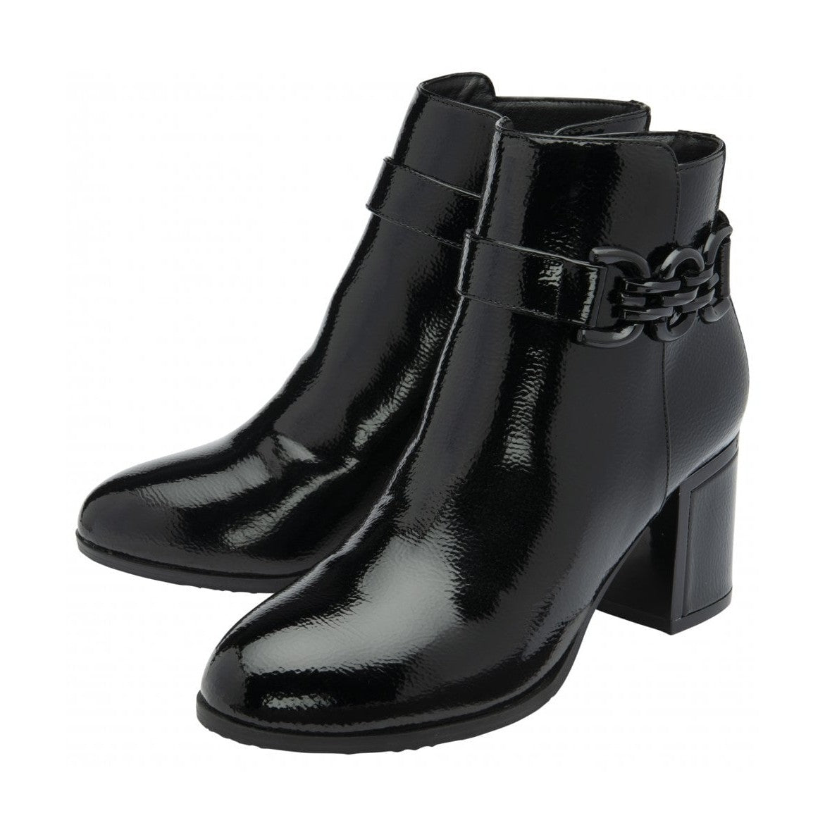 Lotus Amarin BLACK Patent Block Heel Ankle Boot ULB454