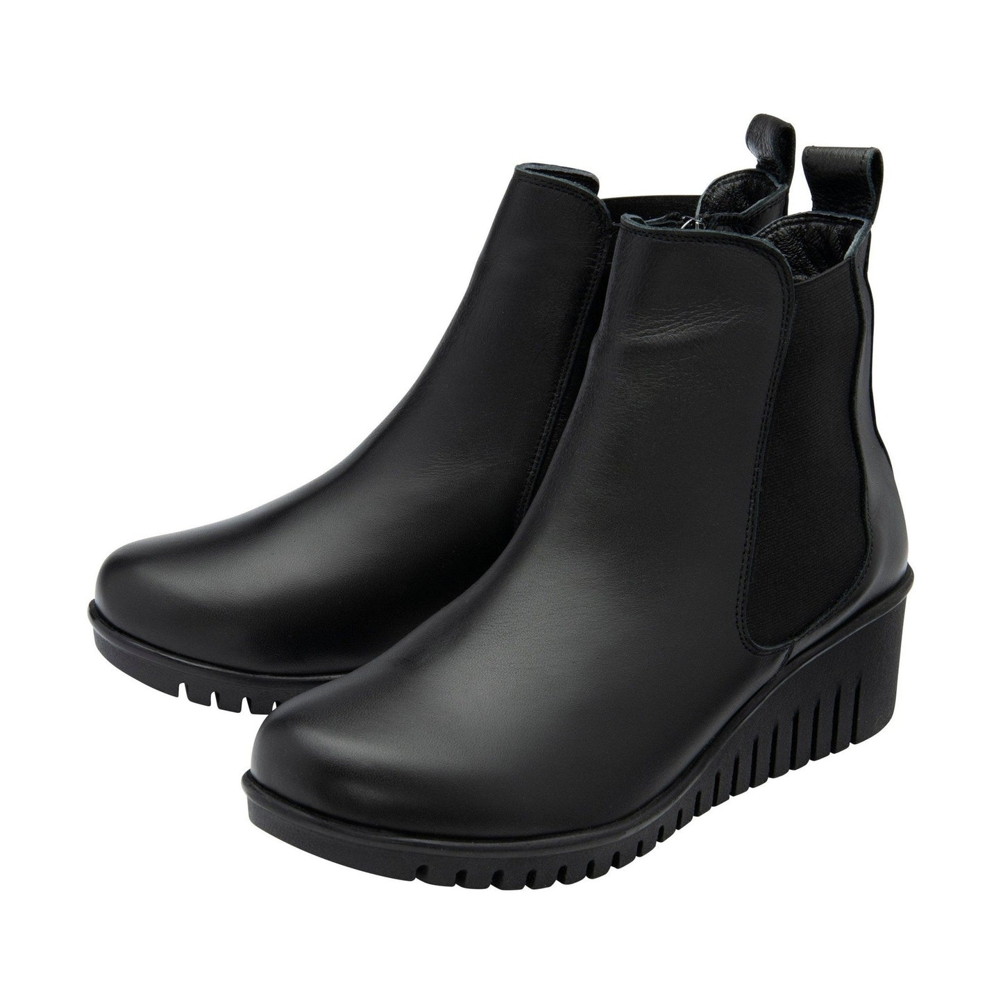 Lotus Boot Dresden Leather Ankle boot with wedge sole elasticated sides and zip BLACK DRESDEN
