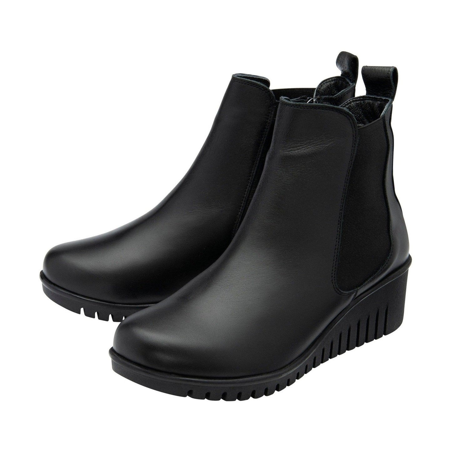 Lotus Boot Dresden Leather Ankle boot with wedge sole elasticated sides and zip BLACK DRESDEN