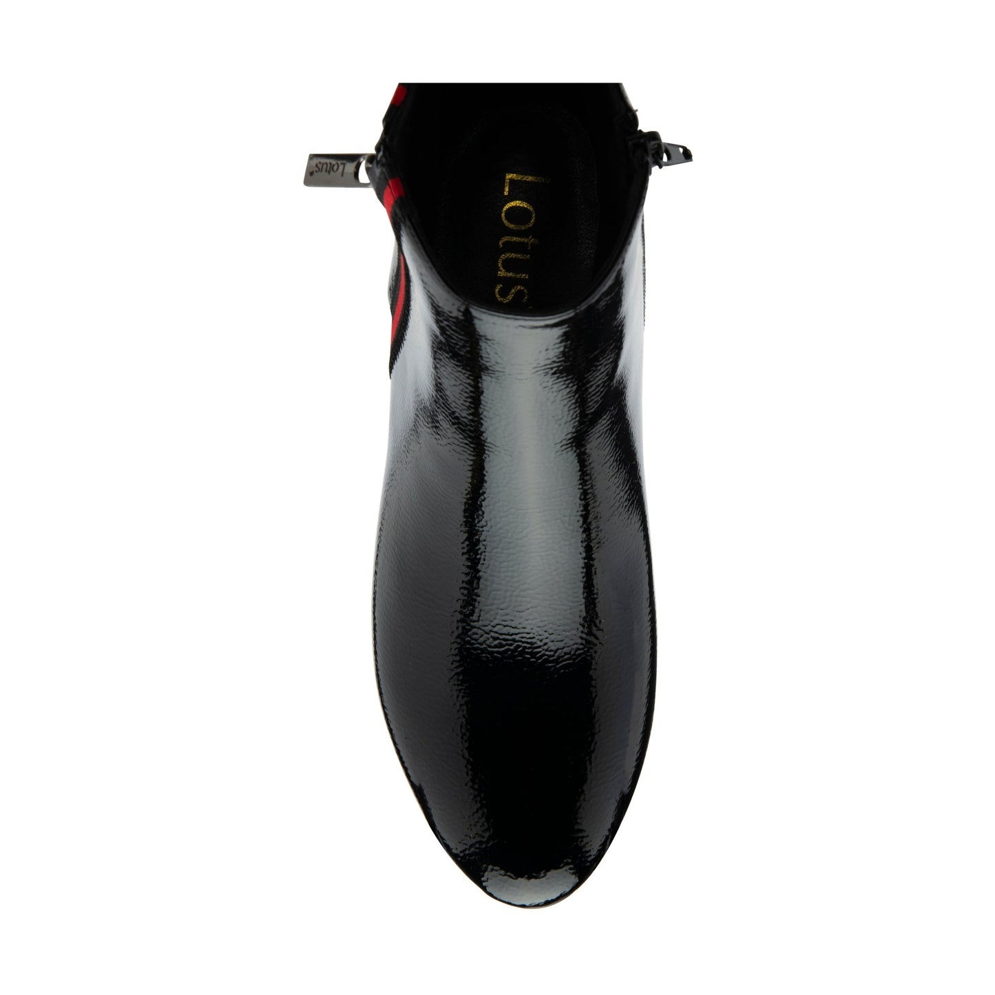 Lotus Boot Issy Smart Heeled Ankle Boot with double Zip and red stripe detail BLACK ULB418