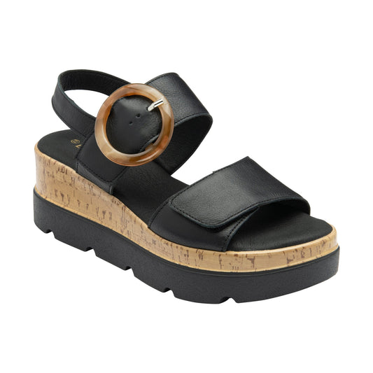 Lotus Cammie BLACK Touch Fastening Wedge Sandal ULP268