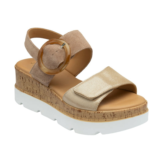 Lotus Cammie TAUPE and gold Touch Fastening Wedge Sandal ULP268