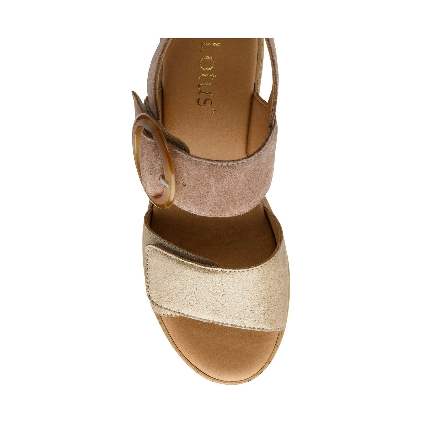 Lotus Cammie TAUPE and gold Touch Fastening Wedge Sandal ULP268