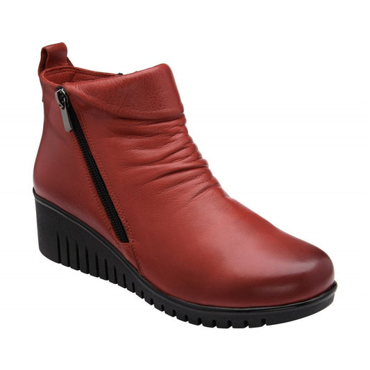 Lotus Cordelia RED Soft Leather Wedge Zip Ankle Boot