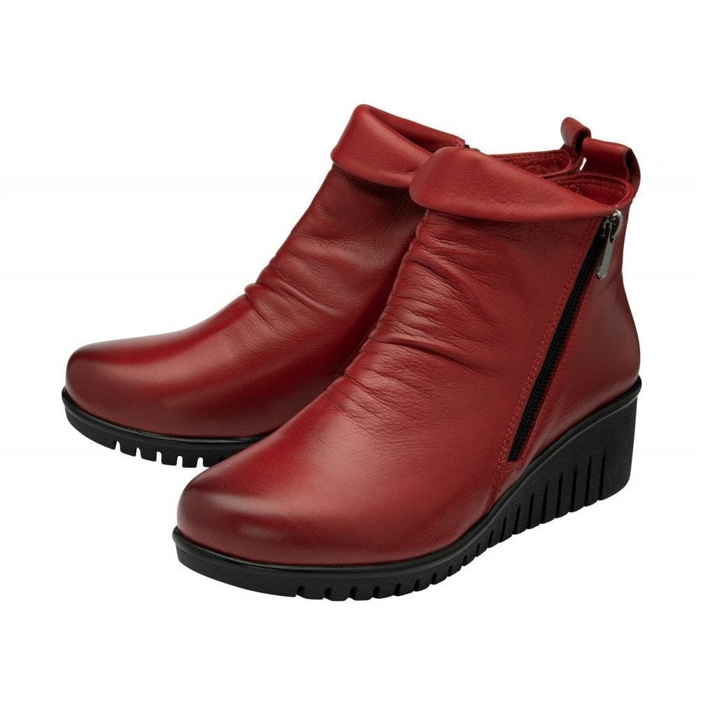 Lotus Cordelia RED Soft Leather Wedge Zip Ankle Boot