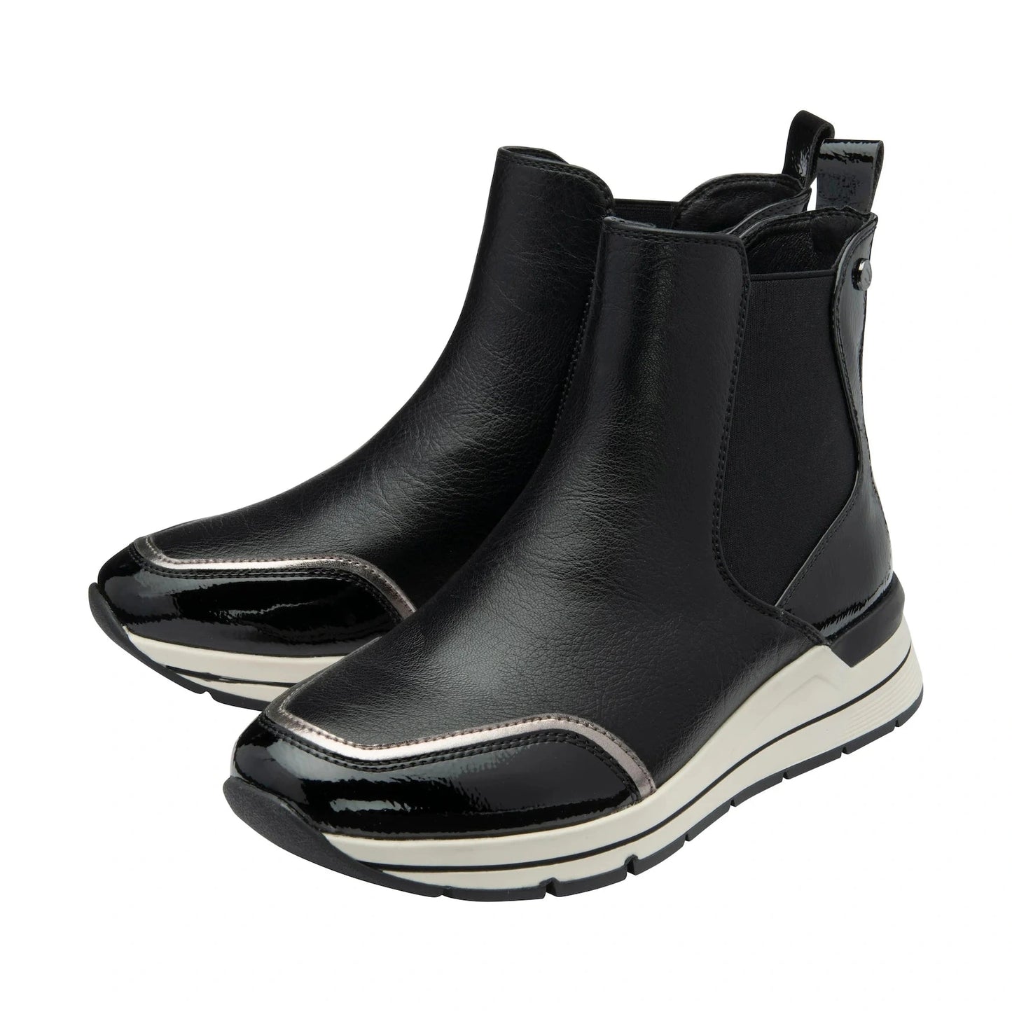 Lotus Ivana Black Wedge Trainer Style Chelsea Boot with Zip