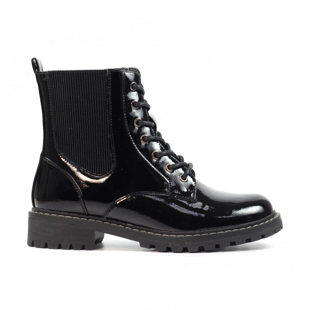Lunar Alexis BLACK Patent Lace Up Boot With Inside Zip