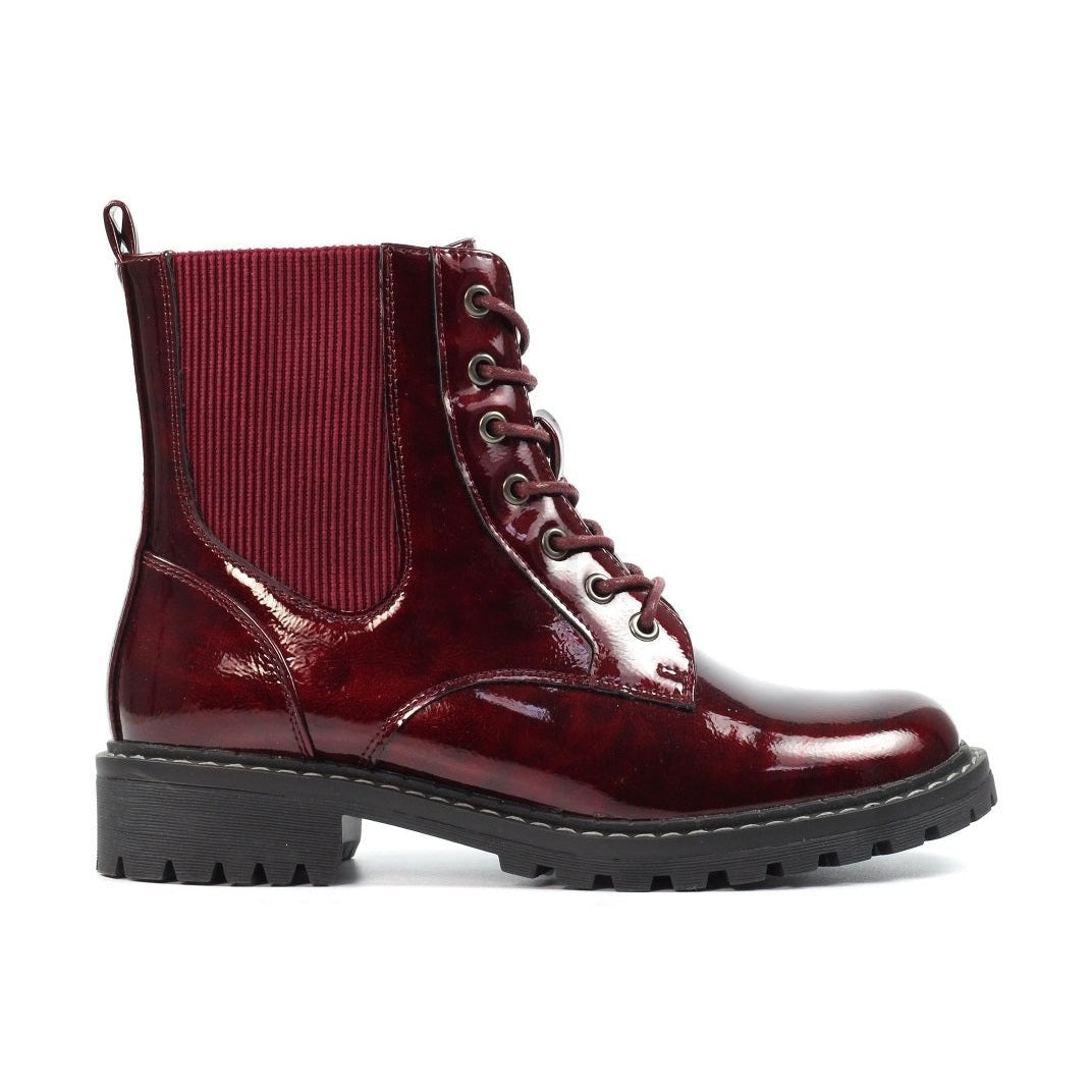 Lunar Alexis BURGUNDY PATENT Lace Up Boot With Inside Zip