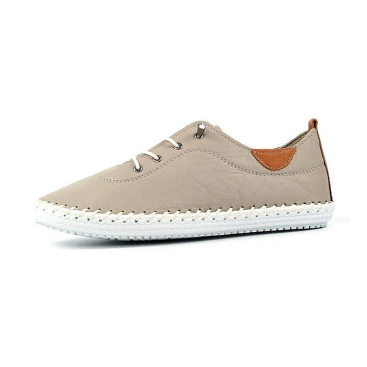 Lunar Plimsoll St Ives STONE FLE030ST soft leather with Elasticated Lace