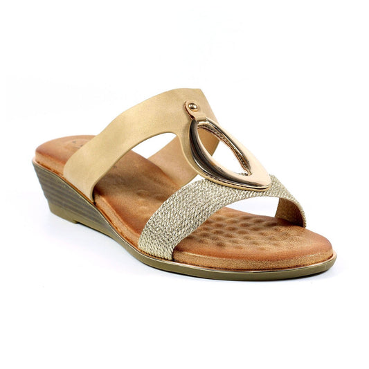 Lunar Porto BEIGE Low Wedge Mule Sandal JLH434BG