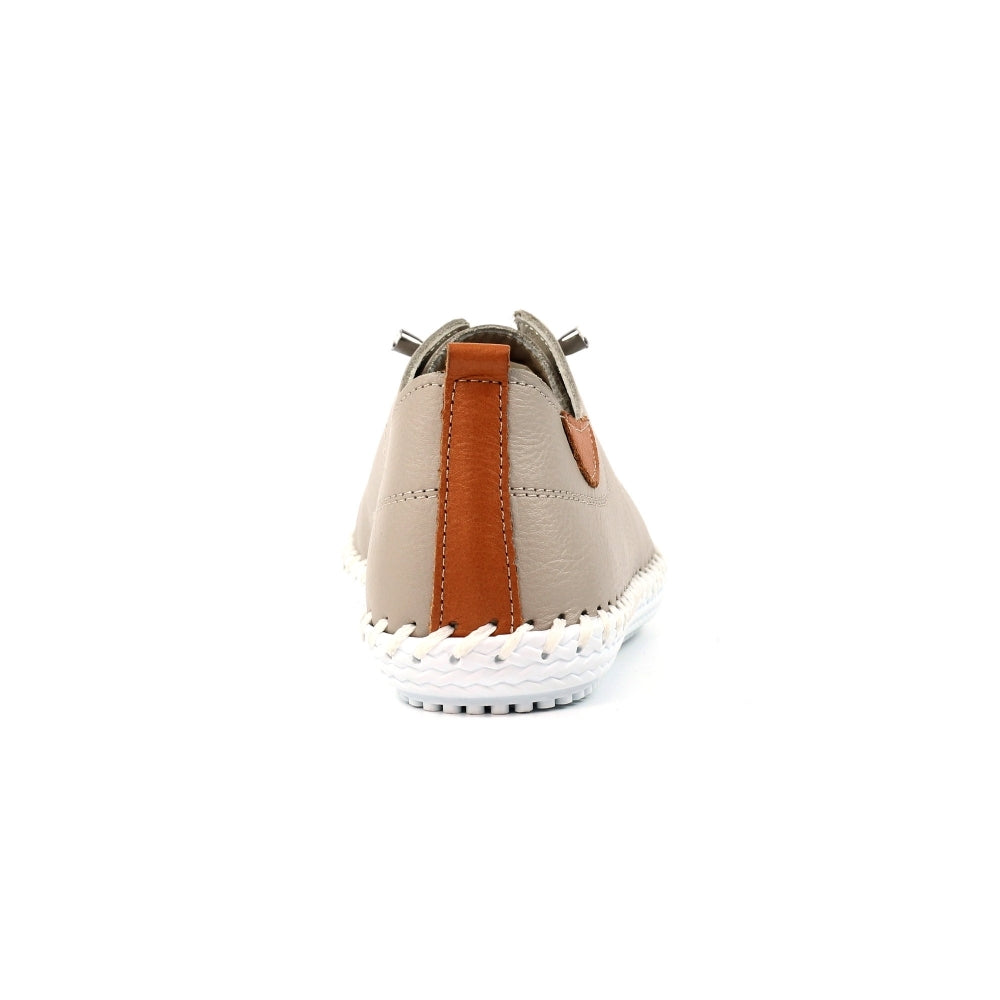 Lunar Plimsoll St Ives STONE FLE030ST soft leather with Elasticated Lace