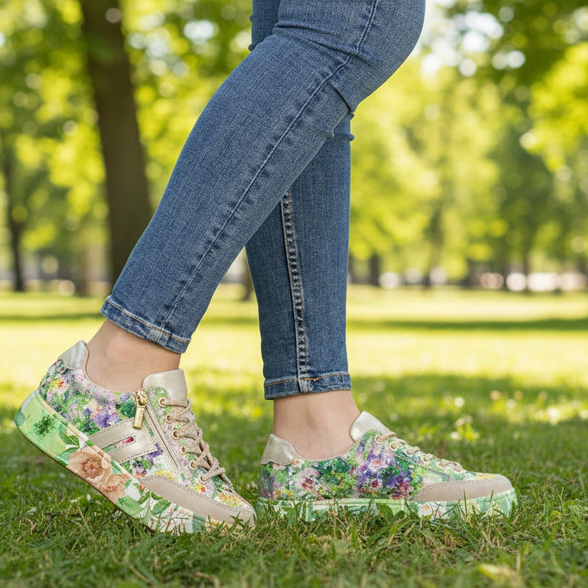 Rieker M7711 MULTI Floral Sneaker with Laces and Zip M7711-90