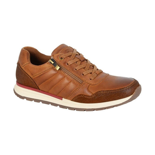 Route 21 M854 BROWN Leather Lace Up Trainer With Zip M854BT