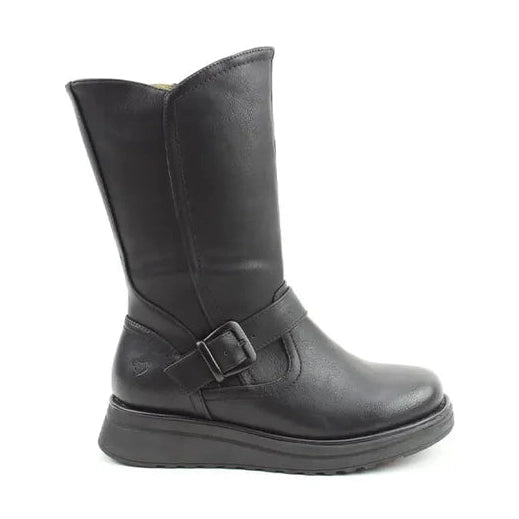 Heavenly Feet Bella BLACK Mid Calf Wedge Zip Boot