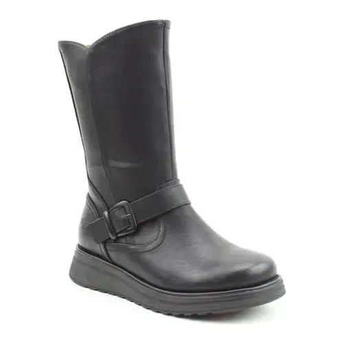 Heavenly Feet Bella BLACK Mid Calf Wedge Zip Boot