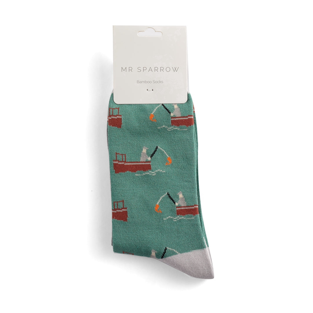 Mr Sparrow Bamboo Socks Gone Fishing GREEN MR005