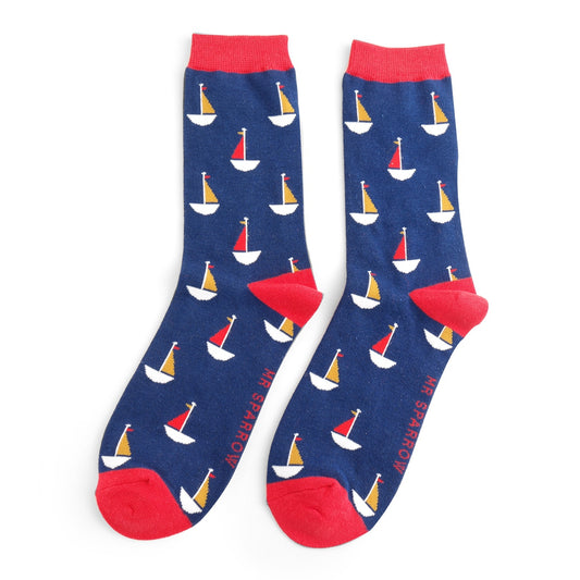 Mr Sparrow Little Boats Quality Bamboo Socks NAVY MR032