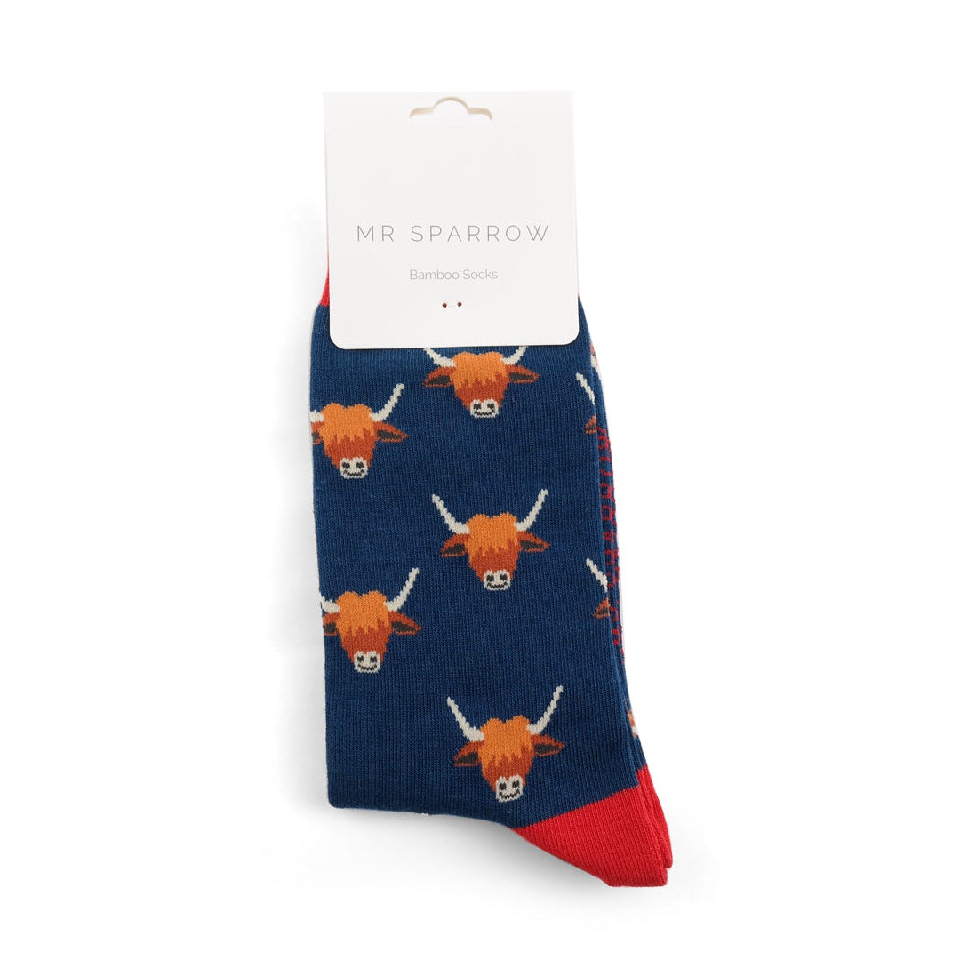 Mr Sparrow Highland Cow NAVY Quality Bamboo Socks MR065