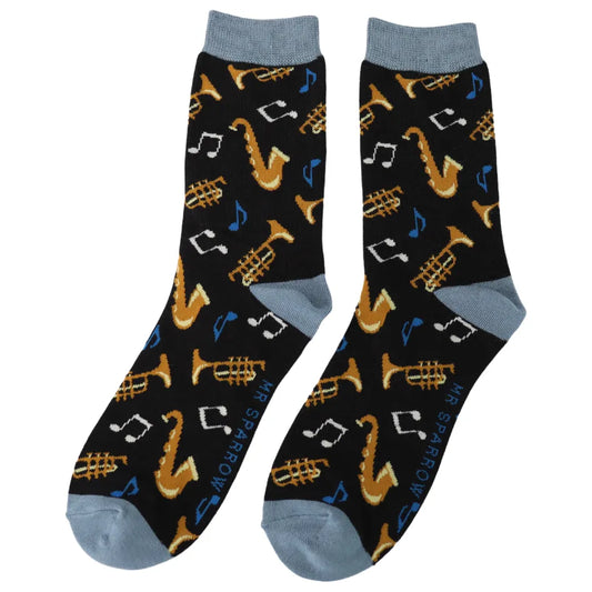 Mr Sparrow Brass Band BLACK Quality Bamboo Socks MR119