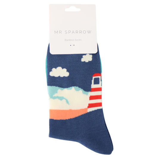 Mr Sparrow Seascape NAVY Quality Bamboo Socks MR126