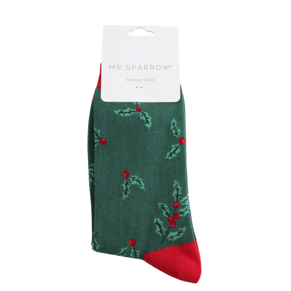 Mr Heron Holly Sprigs GREEN Quality Bamboo Socks MR188