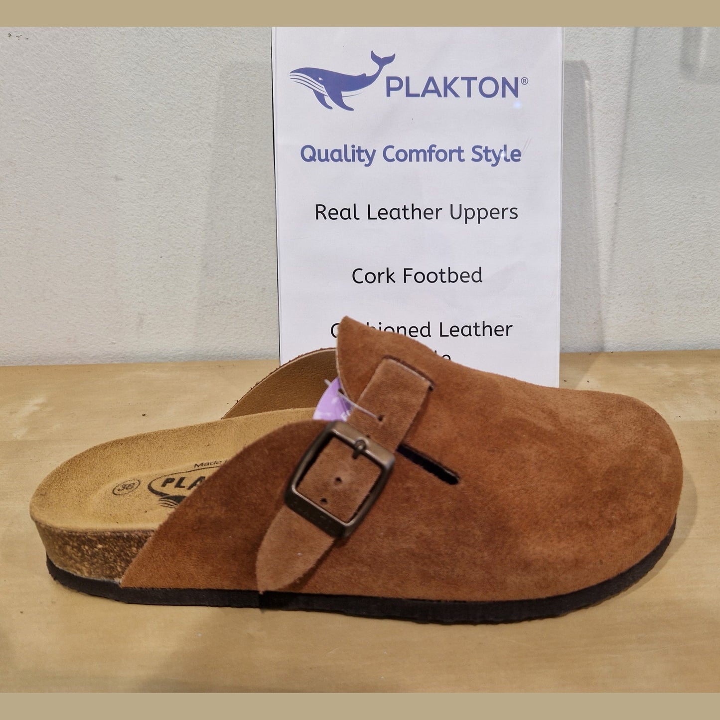Mens Plakton 171539 CUERO Brown Suede Cork Footbed boston Style Clog