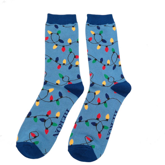 Mr Heron Christmas Lights Mens DENIM Quality Bamboo Socks MH277