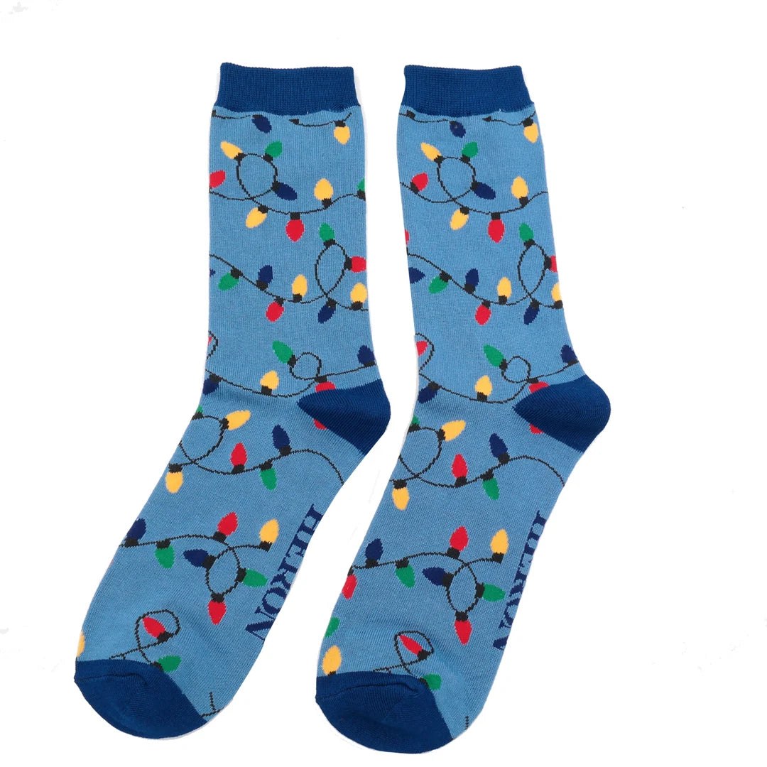 Mr Heron Christmas Lights Mens DENIM Quality Bamboo Socks MH277