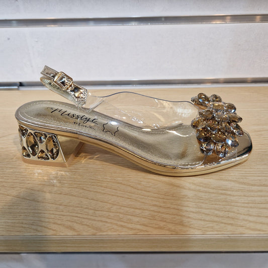 Misstyl By Laura Vita Mily21 GOLD Trim Low Heel Clear See Through Occasion Shoe